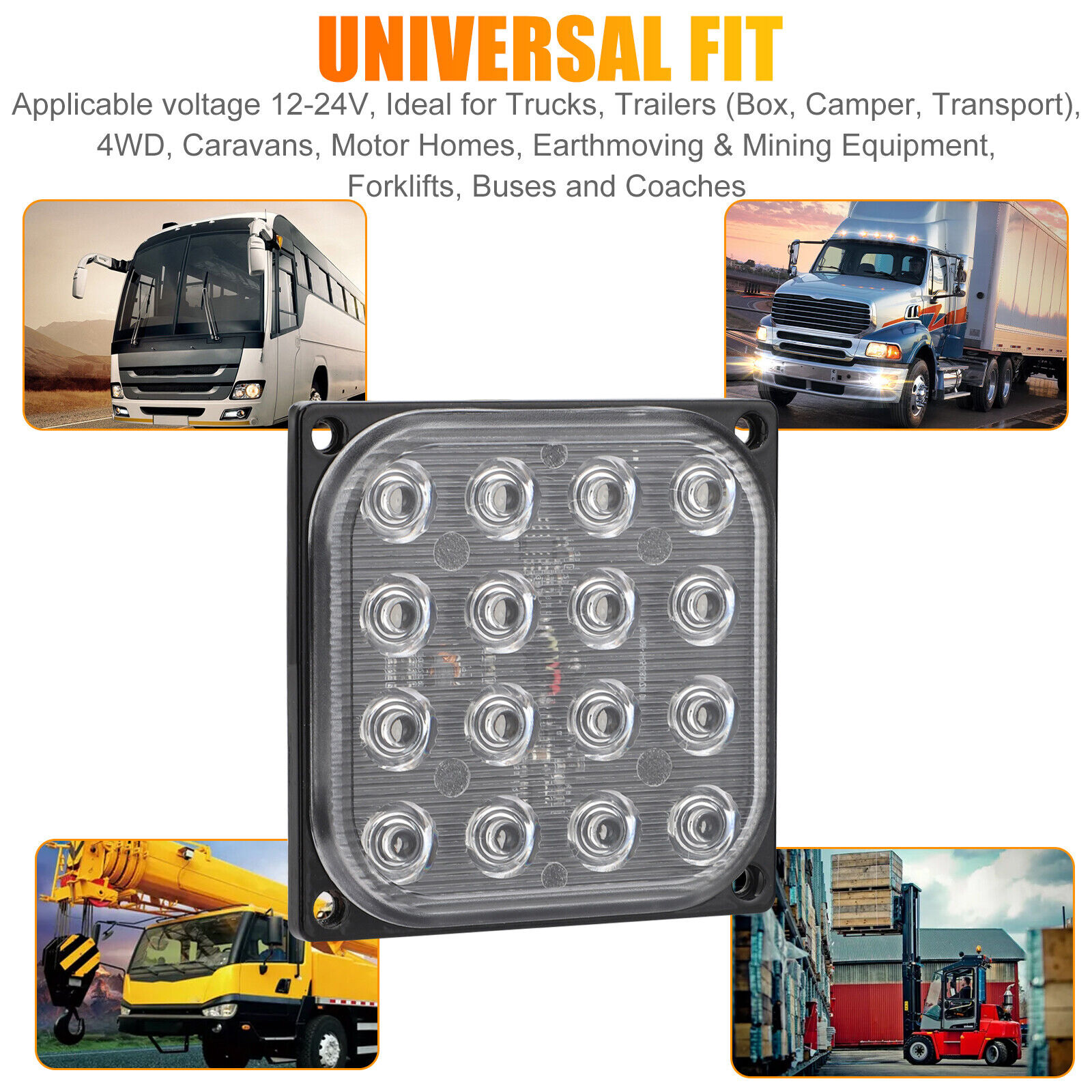 Universal Αδιάβροχο Φανάρι 16 SMD LED Ultra Bright Κόκκινο 48W 7000lm με 2 Λειτουργίες Φωτισμού 12/ 24V